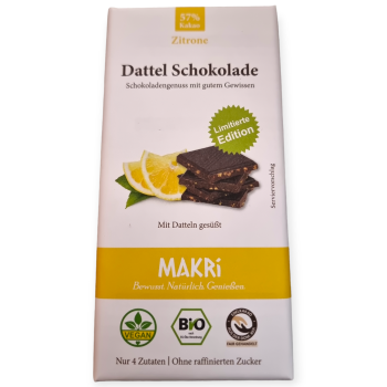 Makri Dattel Schokolade Zitrone 57% Vegan 85g